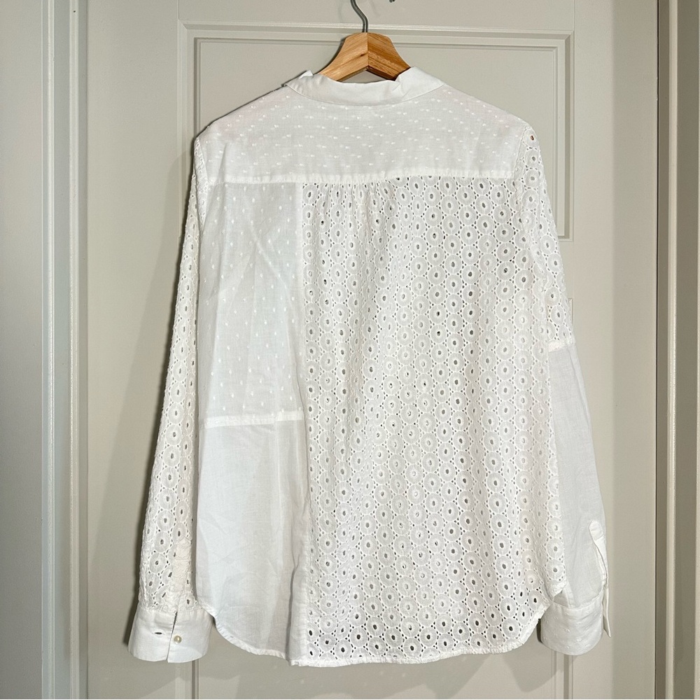 Sundance White Cotton Eyelit Long Sleeve Top Size Large - Picture 4 of 8